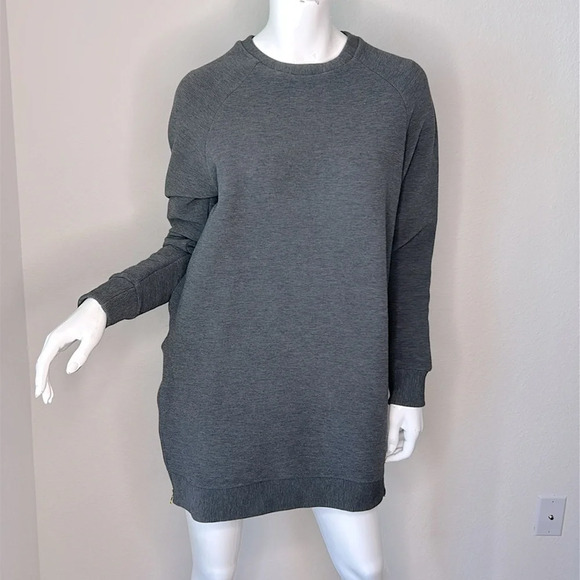 Varley Albert women’s mini crew neck long sleeve, ribbed charcoal dress, size S - Picture 1 of 10